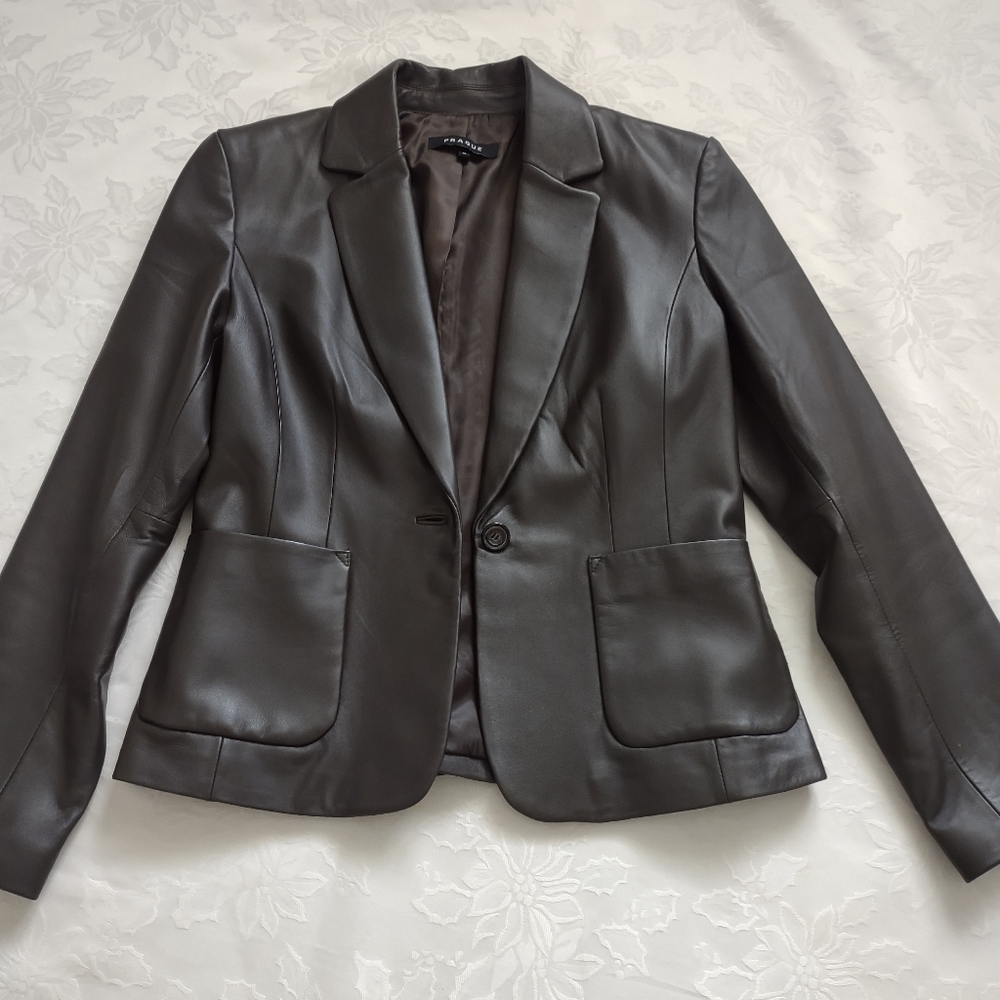 100% Leather Blazer Patch Pockets One Button - image 1